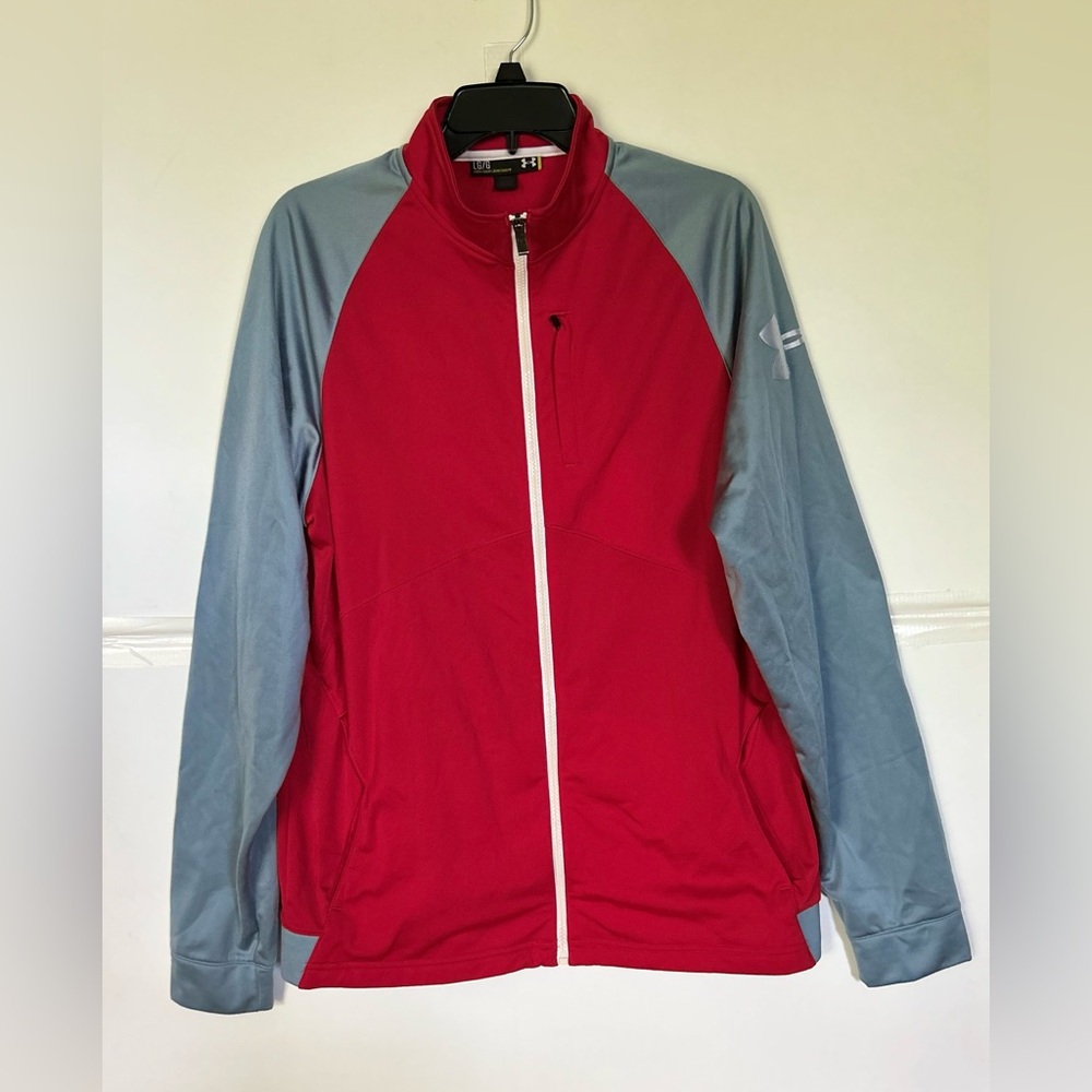 Under Armour woman’s Red and Gray Full Zip jacket with pockets. Size L